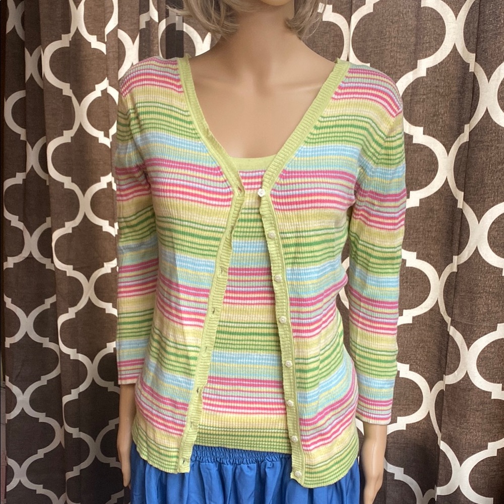 Striped Cardigan and Tank Set